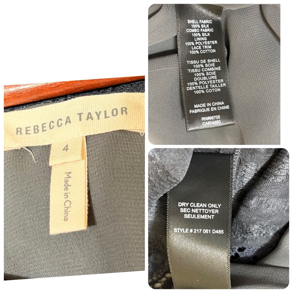 Rebecca Taylor Silk Mini Dress Gray Lace Whimsigoth Boho Shift Dress Sz 4 - Picture 9 of 9